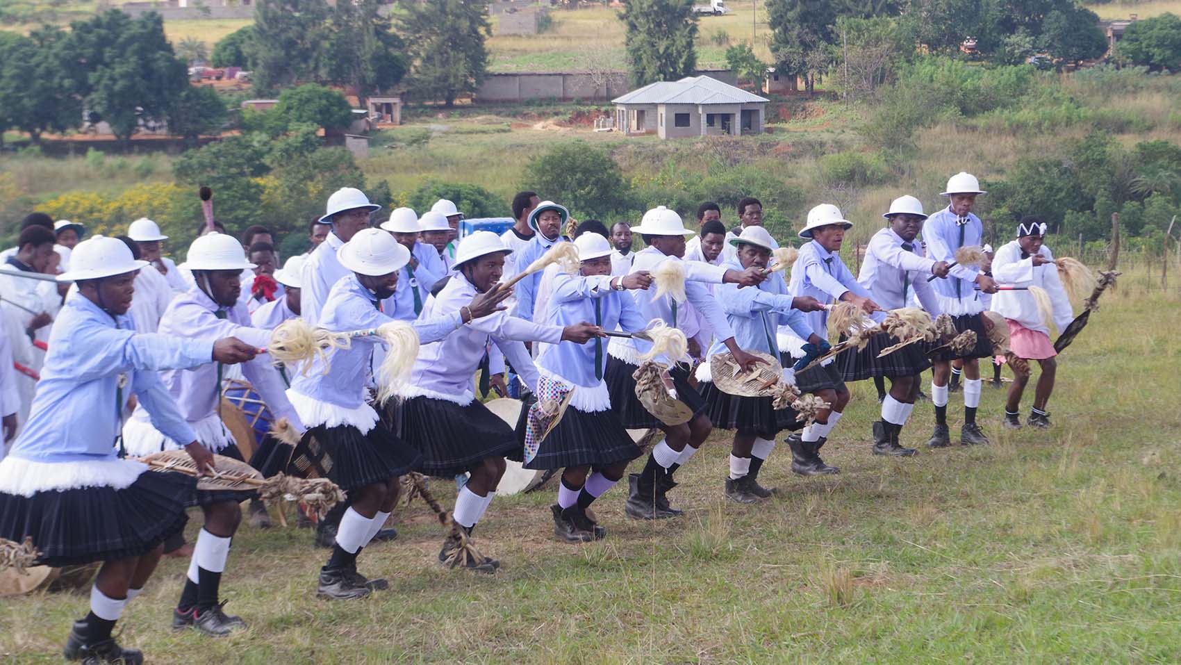 The skotch regiment rendering the  sacred dance at Esabelweni yesterday.